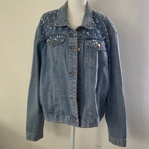 Denim Jacket ~ Pearl Embellishments ~ Boutique ~ Size 2X ~ PLUS Size
